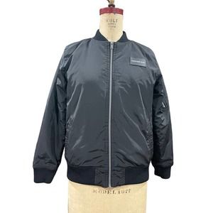 Calvin Klein Jeans Womens Ripstop Bomber Jacket Black Full Zip Long Sleeve L